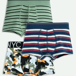 Ariel Cotton Blend Pack Of 3 Striped & Camouflage Printed Trunks - Multi Colour-image-71