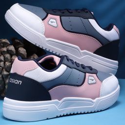 asian Colour Blocked With Lace Up Sneakers - Slate & Pink-picture-28
