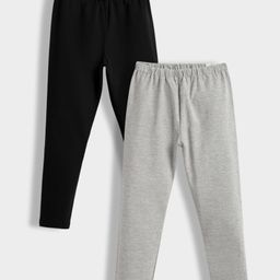 Orange Sugar Cotton Lycra Knit Pack Of 2 Solid Stretchable Leggings - Black & Grey-picture-25