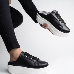 Shoetopia Lace Designed Slip On Sneakers - Black-image-7