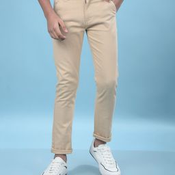 CRIMSOUNE CLUB Cotton Woven Solid Trousers - Beige-picture-33