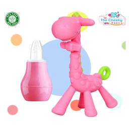 The Cheeky Kidzz Baby Nasal Nose Aspirator Vacuum Nose Suction Sucker Cleaning Squeezable Pump Tool With Soft Silicone Giraffe Shape Teething Teether(PINK)-10