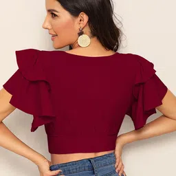 CORSICA Flutter Sleeve Blouson Crop Top image 2
