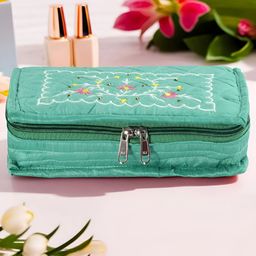 Aura Green and White Regular Embroidered 7-Compartments Jewellery Organiser-14
