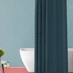 ArtzFolio Navy Blue and White Geometric Printed Waterproof Shower Curtain-image-90
