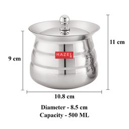 HAZEL Stainless Steel Serving Handi Set of 2 | Dal Handi Set for Serving | Serving Handi Small with Lid | 2 Piece Serving Pot, 500 ml image 4