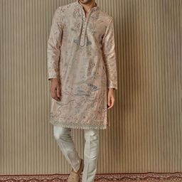 ASUKA Men Floral Embroidered Regular Thread Work Chanderi Silk Kurta with Pyjamas-48