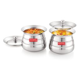 HAZEL Stainless Steel Serving Handi Set of 2 | Dal Handi Set for Serving | Serving Handi Small with Lid | 2 Piece Serving Pot, 500 ml image 5