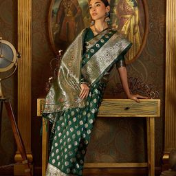 Sangria Ethnic Motifs Woven Design Banarasi Saree With Unstitched Blouse-picture-11