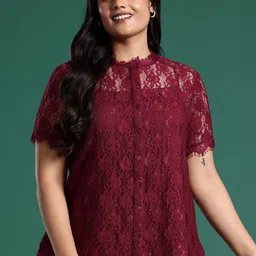 DressBerry Curve Plus Size Lace Shirt Style Top With Camisole-picture-5