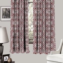 HOUZZCODE White & Brown Set of 2 Printed Black Out Window Curtains image 1