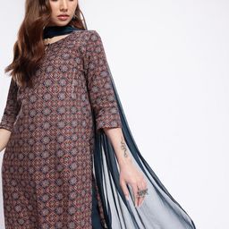Anouk Rustic Floral Printed Straight Kurta With Trousers & Dupatta-4