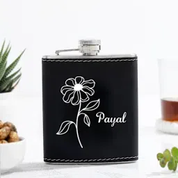 Floral Elegance Personalized Hip Flask for Her - Black-40