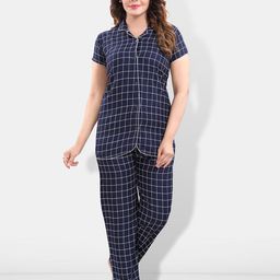 Be You Lapel Collar Checked Night suit-14
