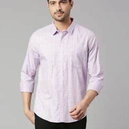 Thomas Scott Purple Cotton Slim Fit Checks Shirt-image-12