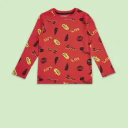 Pantaloons Junior Red Cotton Printed Full Sleeves T-Shirt-picture-14