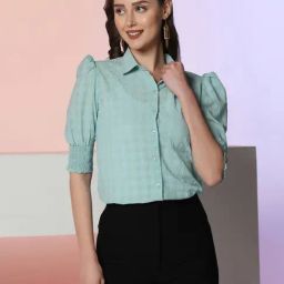 SELVIA Sea Green Checks Shirt-image-65