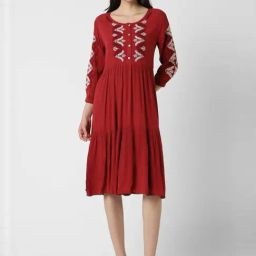 Van Heusen Red Embroidered A-Line Dress-image-51