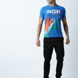 Huetrap Men Blue Tricolour Print Round Neck T-shirt-image-6