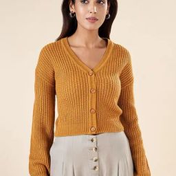 Akkriti by Pantaloons Mustard Crochet Pattern Cardigan-41