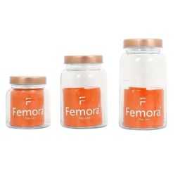 Femora Transparent Glass Storage Jar With Gold Lid (700, 1000, 1500 Ml) - Set of 3-image-89