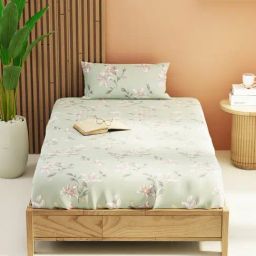 KOPA Bagator Mossgreen Microfibre Floral 152 TC Single Flat Bedsheet with 1 Pillow Cover-image-18