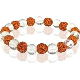 VIBESLE Rudraksh And Crystals Beaded Elasticated Bracelet-image-80