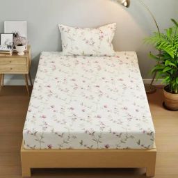 KOPA Rivera Sage Microfibre Floral 192 TC Single Flat Bedsheet with 1 Pillow Cover-image-80