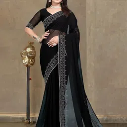 The Textile Hub Beads and Stones Pure Georgette Saree-image-53
