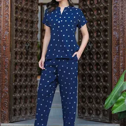 CORSICA Women Polka Dot Printed Mandarin Collar Top & Trousers Co-ord Set-picture-46