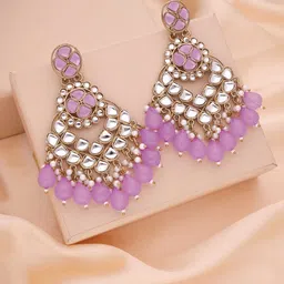 MEIRA JEWELLERY Gold Plated Artificial Stones Studded & Beaded Contemporary Drop Earrings-picture-40