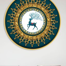 SAF Premium Blue And White Golden Frame Dancing Deer Printed Wall Art-32