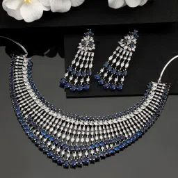 Aatmana Blue Rhodium-Plated & AD Studded Necklace Set-picture-19