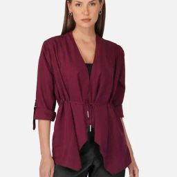 PURYS Maroon 3/4th Sleeve Shrug-image-50