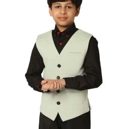 TAHVO Kids Pista Green Slim Fit Waistcoat-image-29
