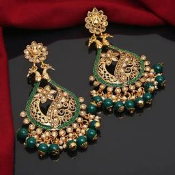 YouBella Contemporary Golden Green & White Dangler Earrings for Women-1