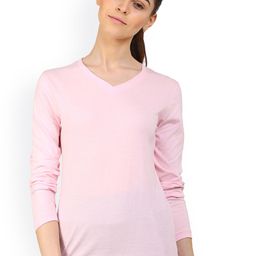 appulse Women Pink Solid V-Neck T-shirt-image-69