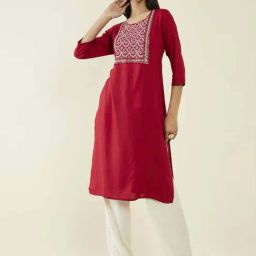 Soch Maroon Embroidered Straight Kurta-image-38