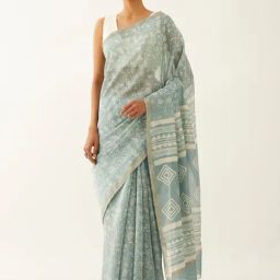 Taneira Slate Grey Printed Saree With Unstitched Blouse-image-58
