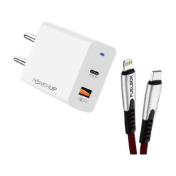 Powerup Mobile Charger 20W Wall Charger Adapter Type-C To Lightning Charging Cable 1.2M (White)-18