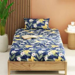KOPA Bagator Royalblue Microfibre Floral 152 TC Single Flat Bedsheet with 1 Pillow Cover-image-10