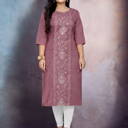 RIAANA Embroidered Round Neck Straight Cotton Kurta-image-53