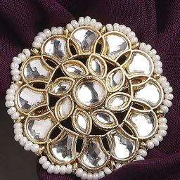 Oomph Gold Kundan Jadau Ethnic Floral Design Adjustable Cocktail Ring-96