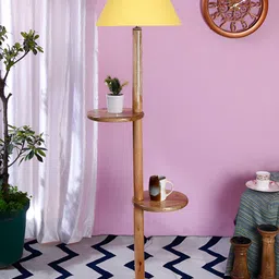 Devansh Yellow Conical Wooden Shelf Floor Lamp-13