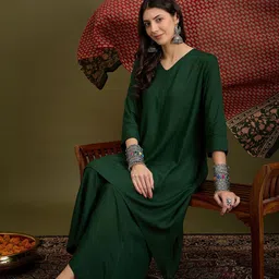 InWeave V-Neck A-Line Kurta With Palazzos And Dupatta image 2