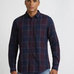 Lee Navy Cotton Slim Fit Checks Shirt-image-11
