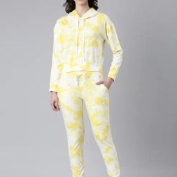 SHOWOFF Yellow & White Cotton Blend Tie - Dye Tracksuit-picture-10