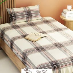 KOPA Bagator Offwhite Microfibre Checks 152 TC Single Flat Bedsheet with 1 Pillow Cover image 4