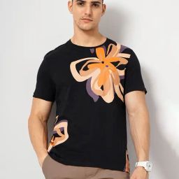 celio celio* Black Regular Fit Printed Cotton Crew T-Shirt-picture-45