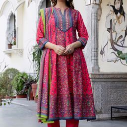 Indo Era Women Ethnic Motifs Printed Regular Sequinned Pure Cotton Kurta with Trousers & With Dupatta-picture-12